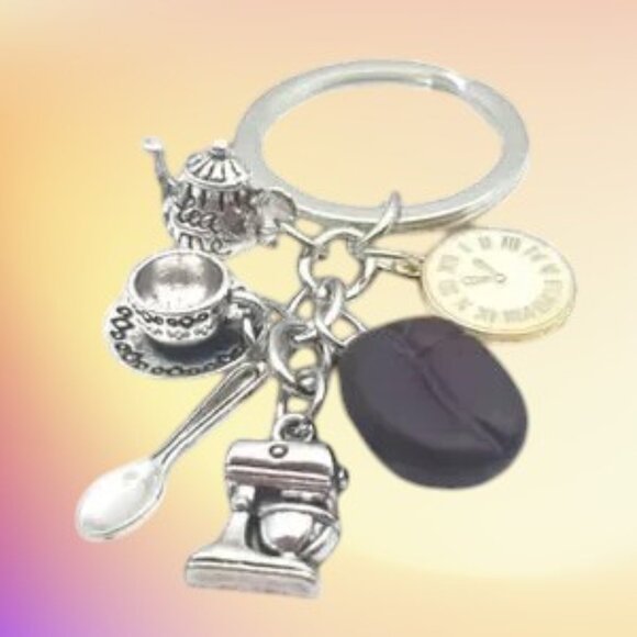 Coffee Time Keyring with Charms New - Picture 1 of 4